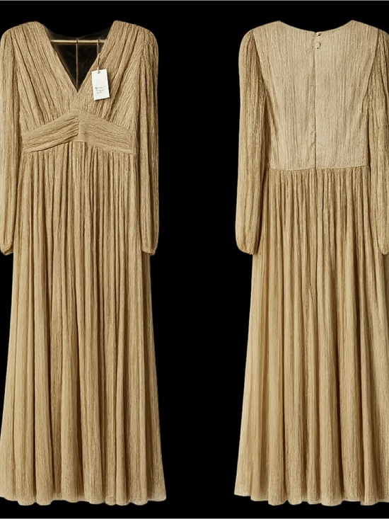 Alex Marie Dresses & Skirts - Alex Marie Gold Pleated V-Neck Maxi Dress